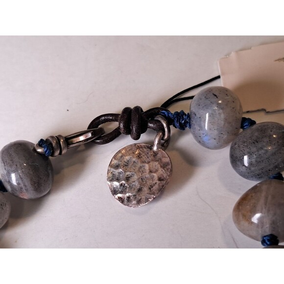 Peyote Multicolor Gray Tones Gemstones 7.75" Bracelet Silver Hammered Charm NWT - Picture 8 of 9